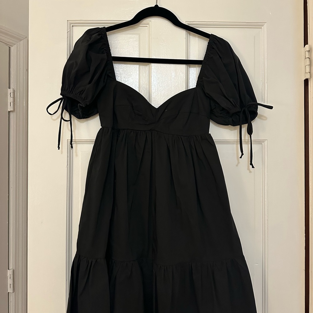 Olivaceous Black Puff Sleeve Mini Dress